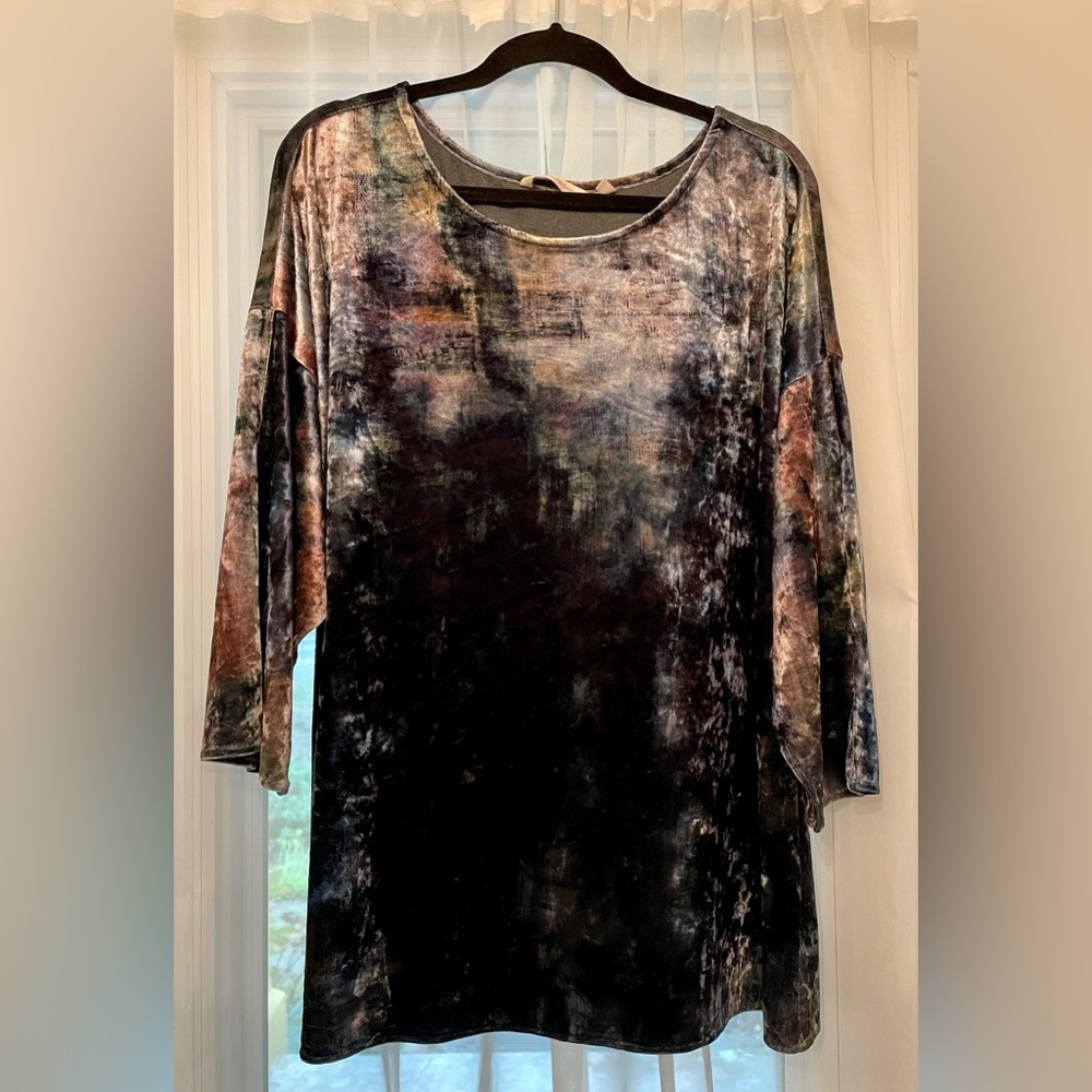Soft Surroundings Painterly Iridescent Crushed Velvet Tunic Top Blue Women's 1X